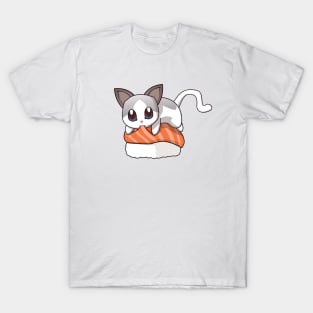 White Cat Salmon Sushi T-Shirt